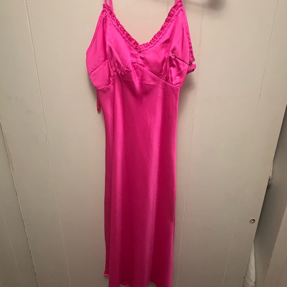 Satin midi hot pink dress sz S